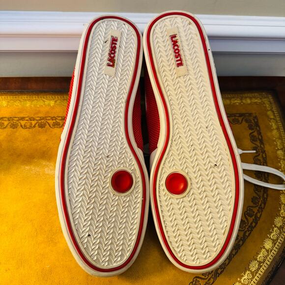 LACOSTE Mens Red & White Observe Lace Off 19Q Streetwear Sneakers Sz 11 - Picture 7 of 8